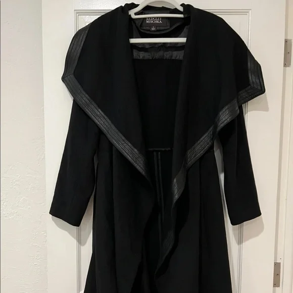 Badgley Mishka Wrap Wool Coat with Leather Trim - Picture 2 of 4